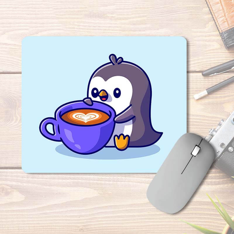 Baby Penguin Having Cappuccino Coffee Lover | Animal Lover | Printed Mouse Pad