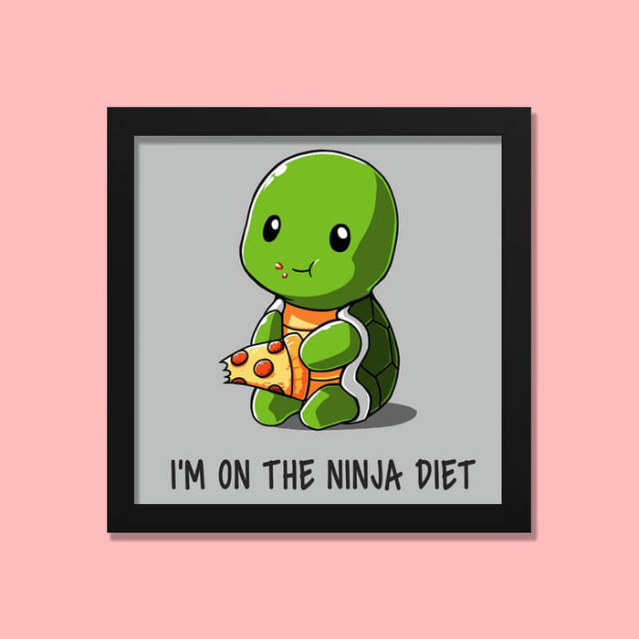 Ninja Diet Cute Turtle Animal Lover Foodie Pizza Quote Wall Art Frame - The Squeaky Store