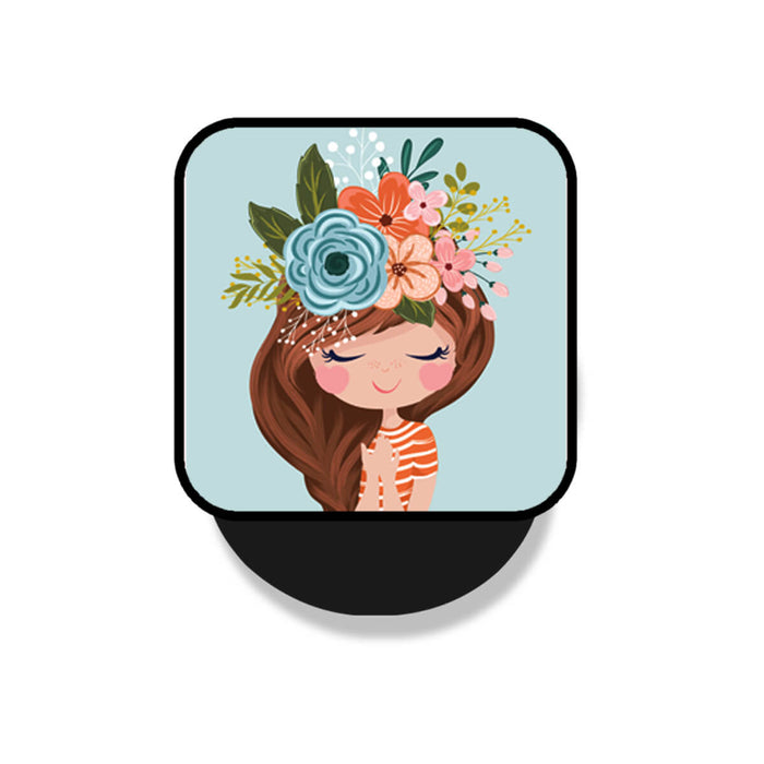 Beautiful Girl With Pretty Flower Crown Mobile Phone Grip Holder & Stand | Selfie Holder For Smart Phones