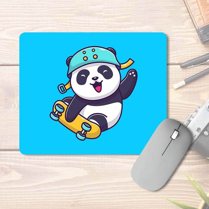 Sporty Baby Panda On A Skateboard Jumping | Animal Lover | Printed Mouse Pad