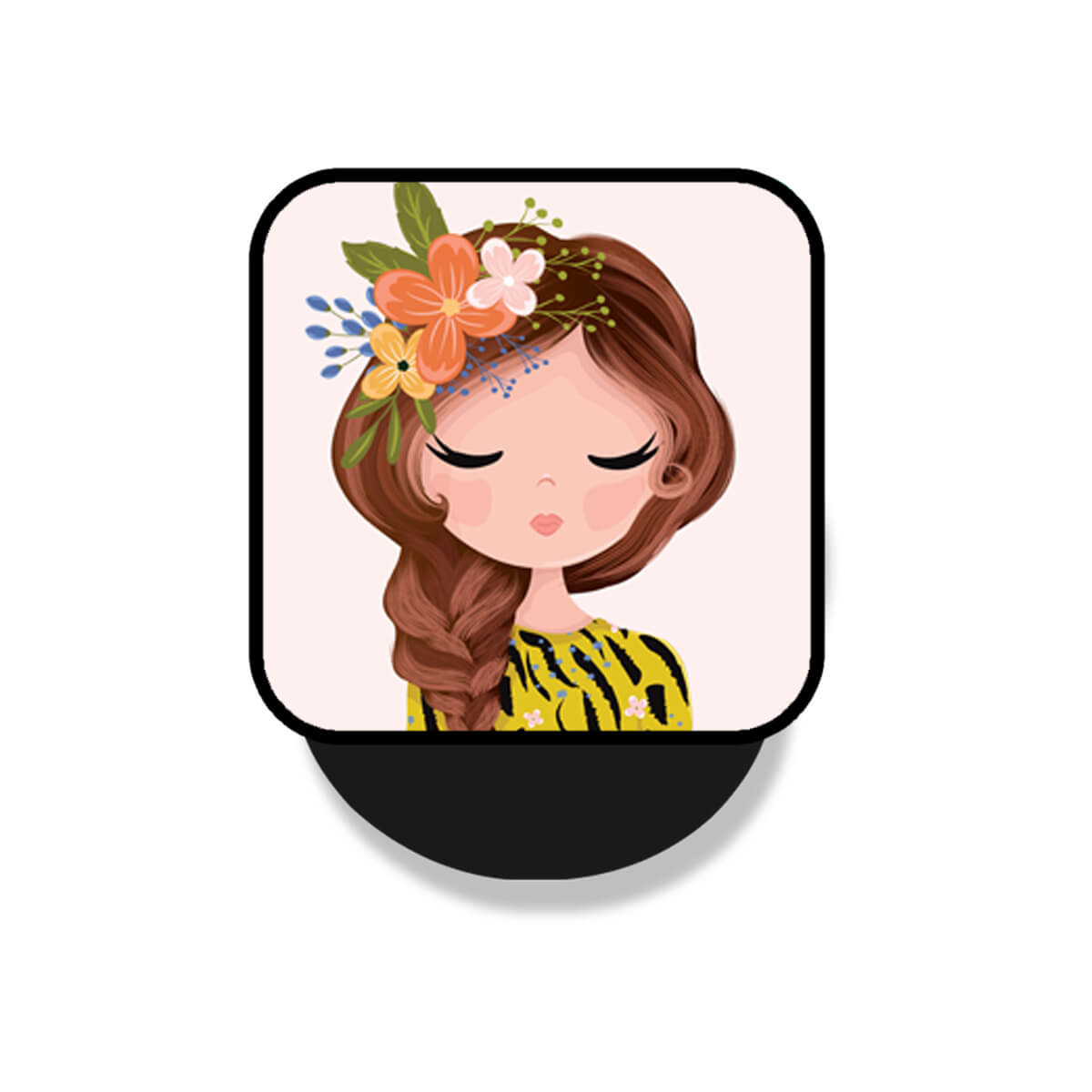 Cute Girl With Braided Hair In Flowers Mobile Phone Grip Holder & Stand | Selfie Holder For Smart Phones
