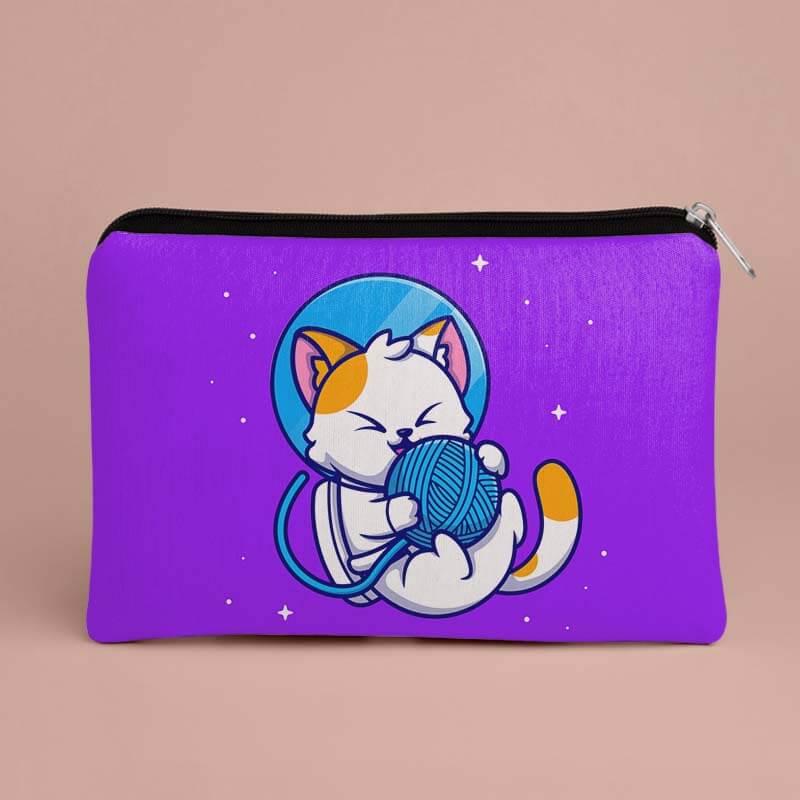 Sweet Baby Kitten Floating In Space Animal Lover Designer Printed Multipurpose Pouch