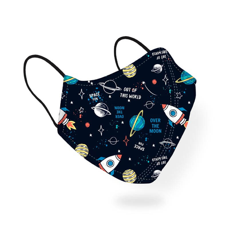 Out Of This World Space Night Sky Planets Rocket Pattern Designer Printed Face Mask-thesqueakystore.myshopify.com