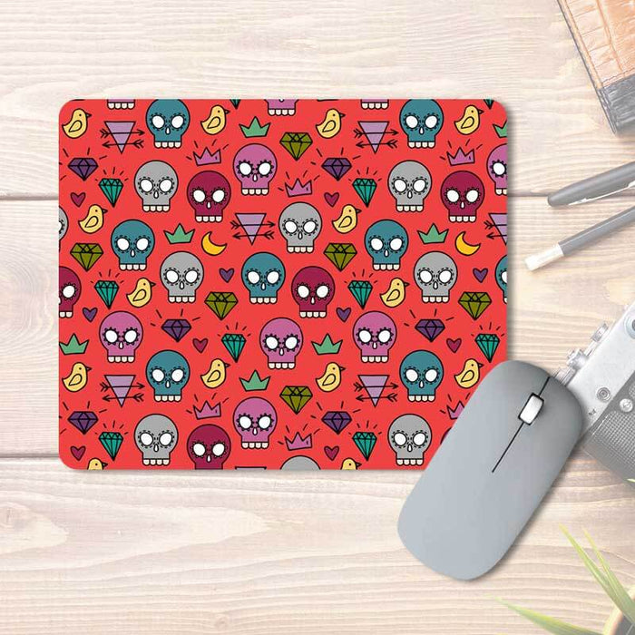 Skull Birds Heart Doodle Art Red Pattern Printed Mouse Pad - The Squeaky Store