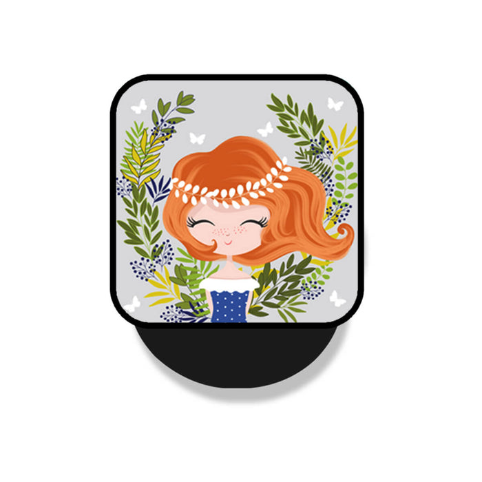 Smiling Gingerhead Girl With Leafy Garland Wreath Mobile Phone Grip Holder & Stand | Selfie Holder For Smart Phones
