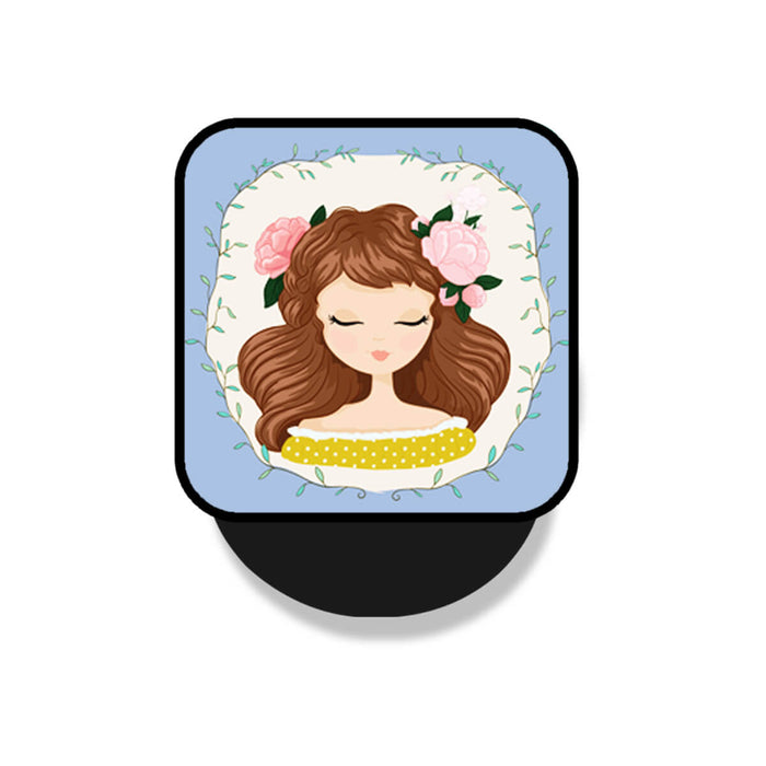 Pretty Brown Haired Girl With Pink Roses On Head Mobile Phone Grip Holder & Stand | Selfie Holder For Smart Phones