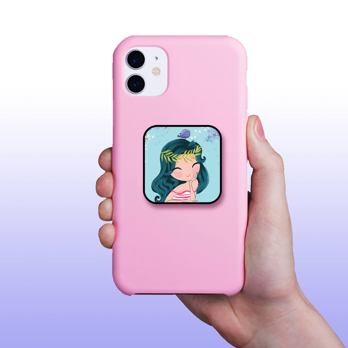 Happy Blue Haired Girl In Nature Mobile Phone Grip Holder & Stand | Selfie Holder For Smart Phones