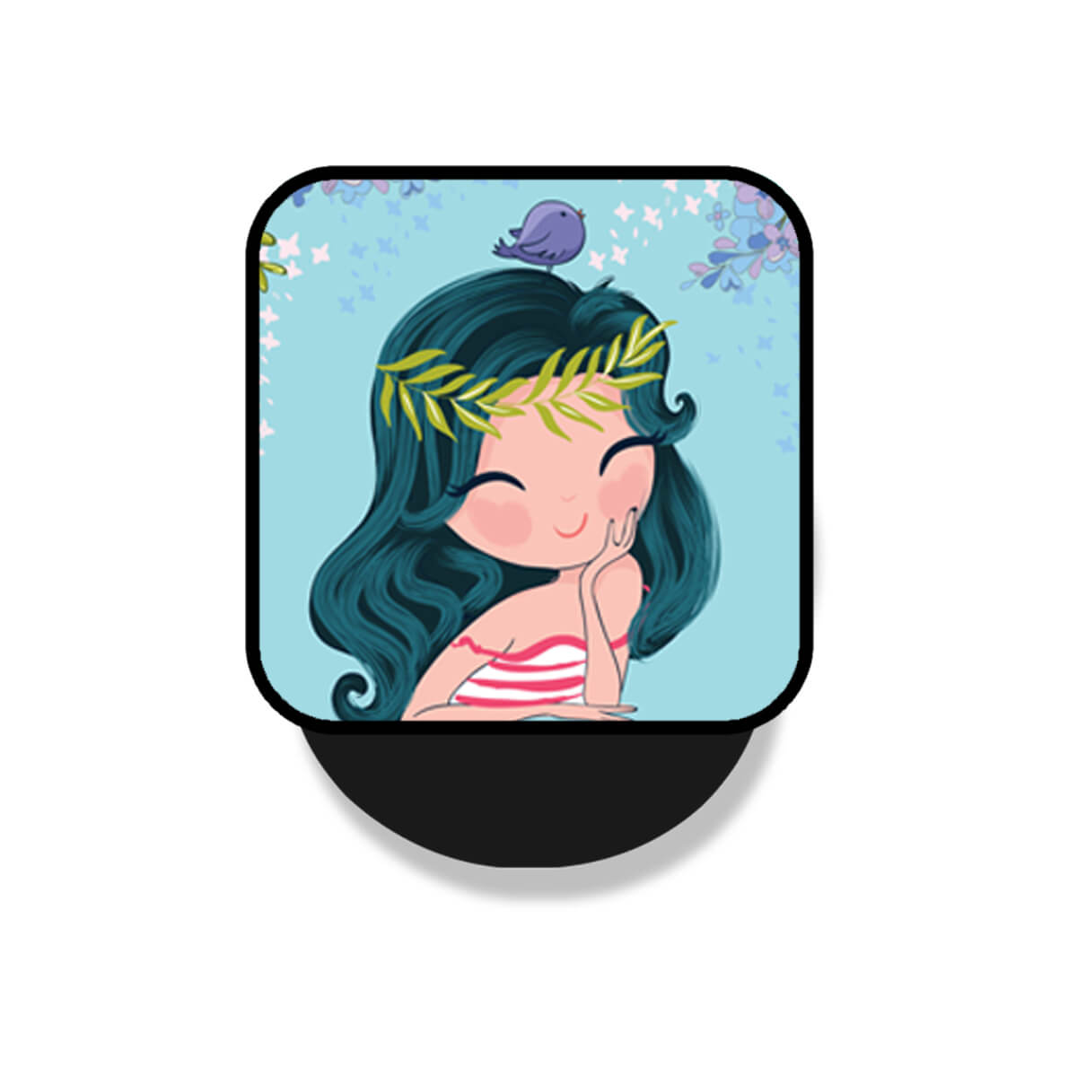 Happy Blue Haired Girl In Nature Mobile Phone Grip Holder & Stand | Selfie Holder For Smart Phones
