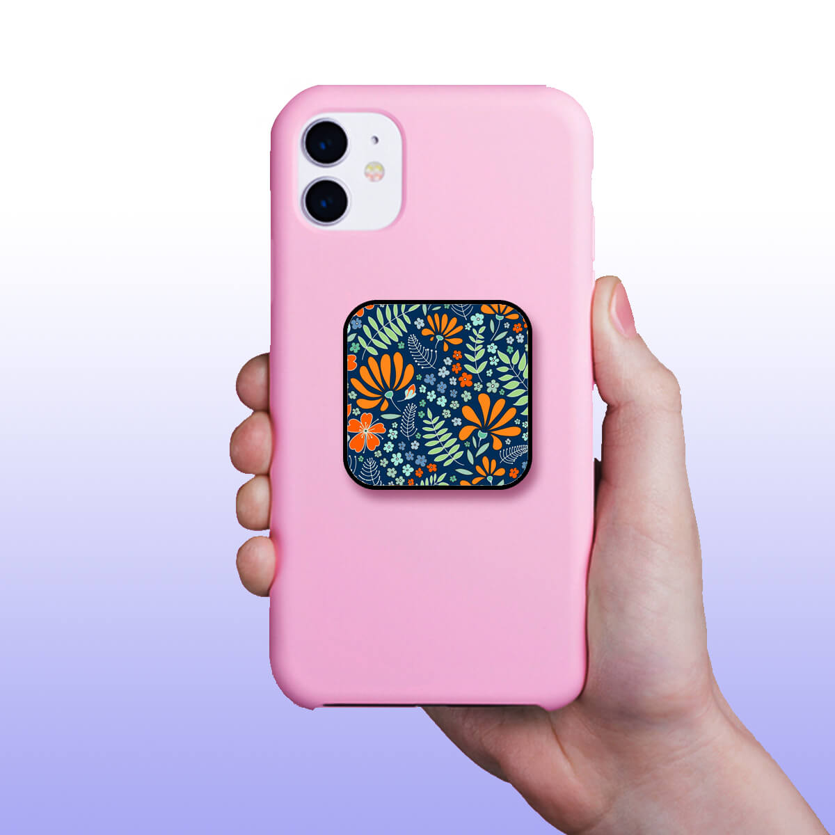 Midnight Bloom Orange Flowers & Leaves Floral Pattern Mobile Phone Grip Holder & Stand | Selfie Holder For Smart Phones