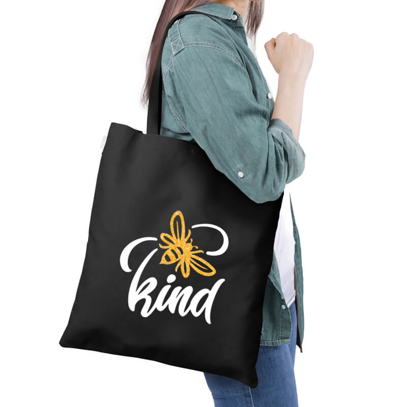 Bee Kind Pretty Gold Glitter Quote Slogan Multipurpose Printed Canvas Tote Bag-thesqueakystore.myshopify.com
