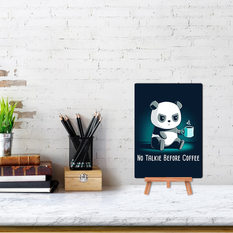 No Talkie Before Coffee Funny Cute Panda Quote - Wall & Desk Decor Poster With Stand - The Squeaky Store