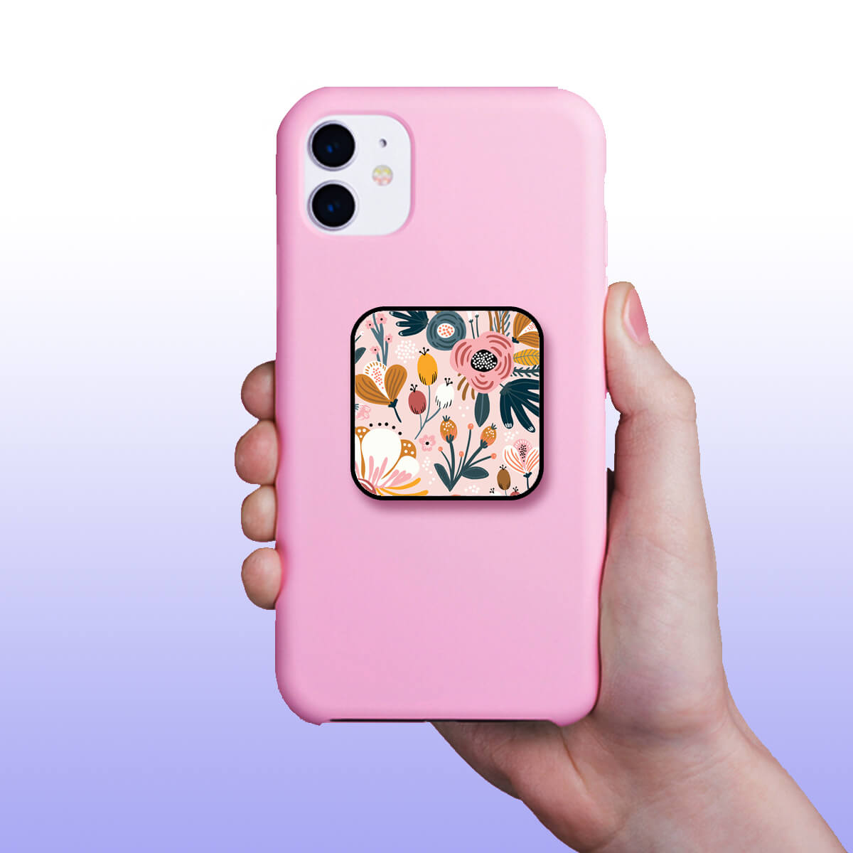 Pastel Pink Scandinavian Flowers Floral Pattern Mobile Phone Grip Holder & Stand | Selfie Holder For Smart Phones