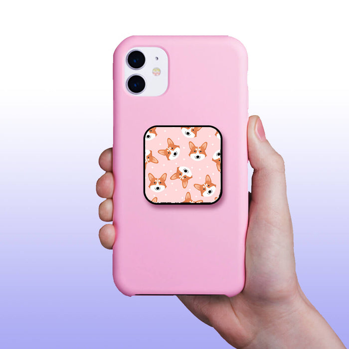Smiling Corgi Puppies Pastel Pink Pattern Mobile Phone Grip Holder & Stand | Selfie Holder For Smart Phones