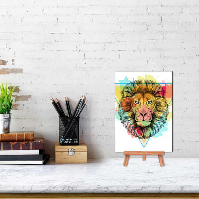 Colorful Lion Graphic Art Print - Wall & Desk Decor Poster With Stand - The Squeaky Store