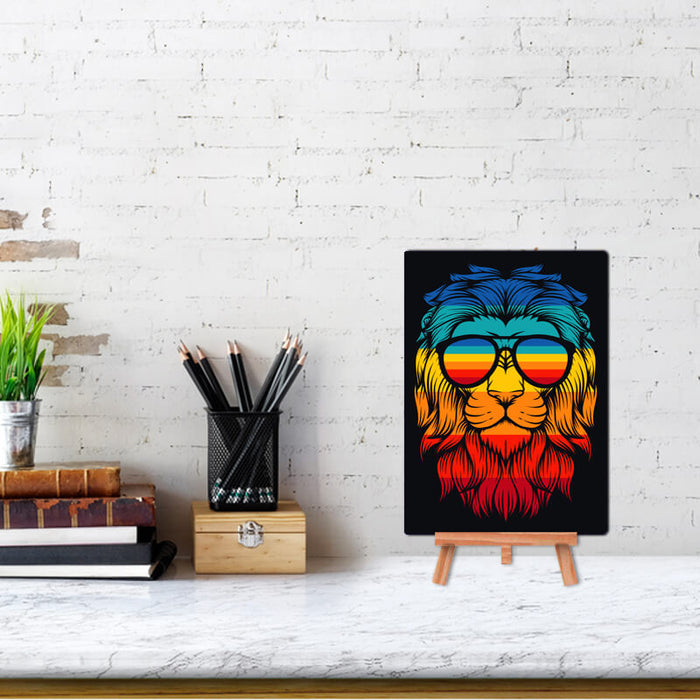 Colorful Cool Urban Lion Graphic Art Print - Wall & Desk Decor Poster With Stand - The Squeaky Store