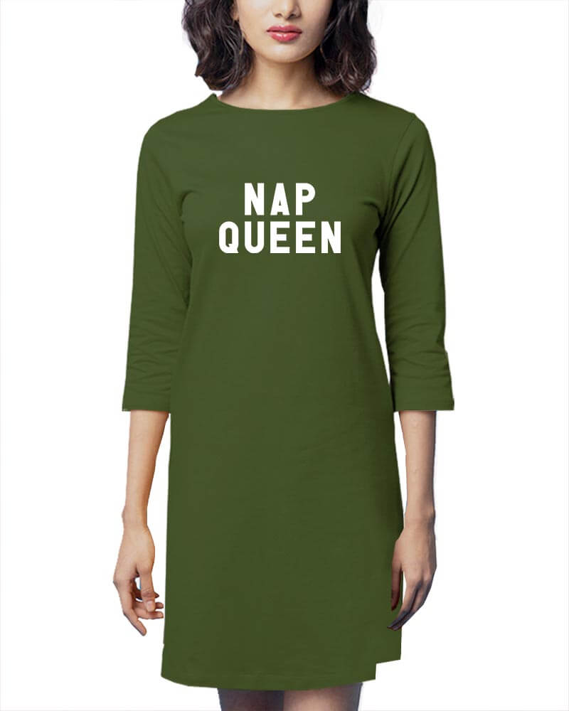 Nap Queen Cute Funny Lazy Sleep Lover Quote Tshirt Dress-thesqueakystore.myshopify.com