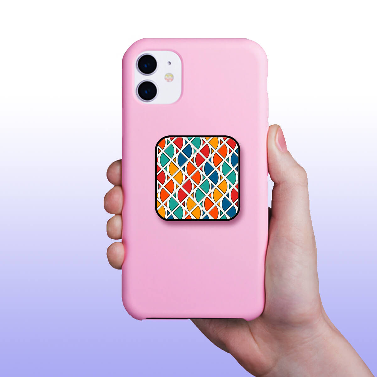 Yellow Orange Blue Mosaic Tile Geometric Pattern Mobile Phone Grip Holder & Stand | Selfie Holder For Smart Phones