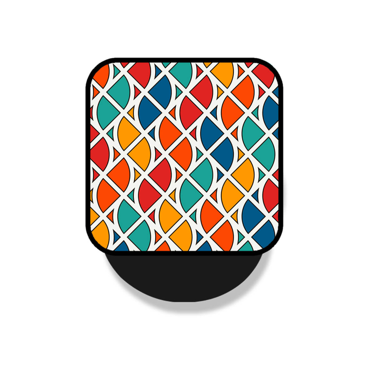 Yellow Orange Blue Mosaic Tile Geometric Pattern Mobile Phone Grip Holder & Stand | Selfie Holder For Smart Phones