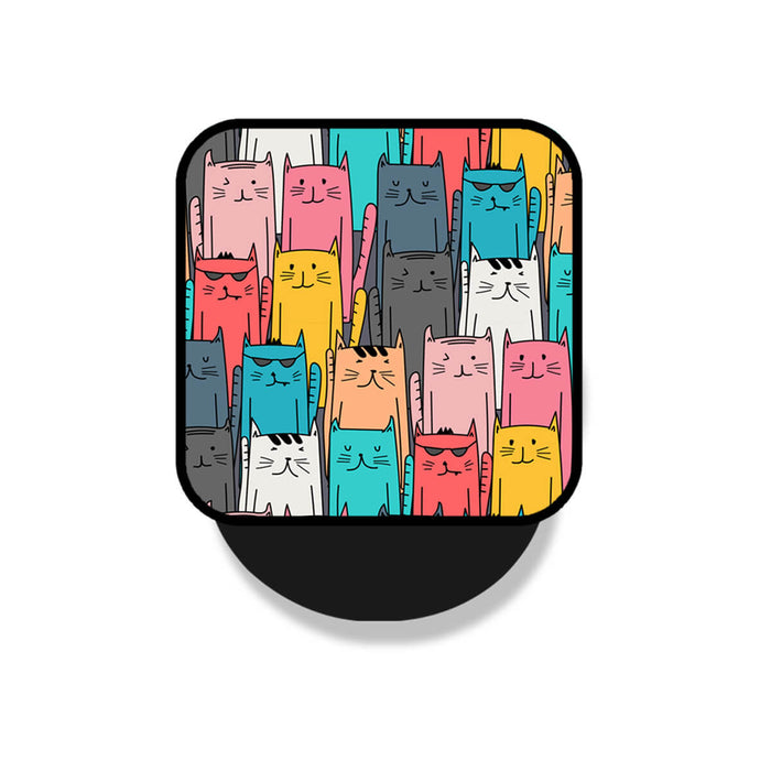 Colorful Happy Cats Animal Lover Pattern Mobile Phone Grip Holder & Stand | Selfie Holder For Smart Phones