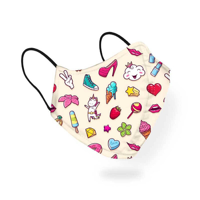 Cute Doodle Cloud Icecream Unicorn Girly Pattern Designer Printed Face Mask-thesqueakystore.myshopify.com