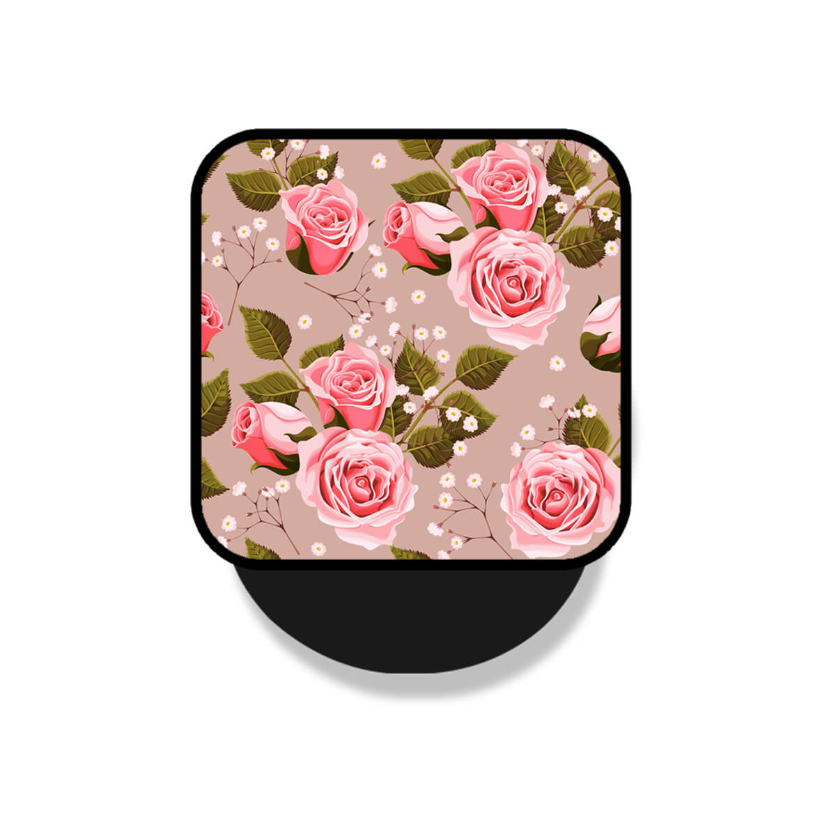 Pink Roses & Tiny Gypsophila Flowers Pastel Floral Pattern Mobile Phone Grip Holder & Stand | Selfie Holder For Smart Phones