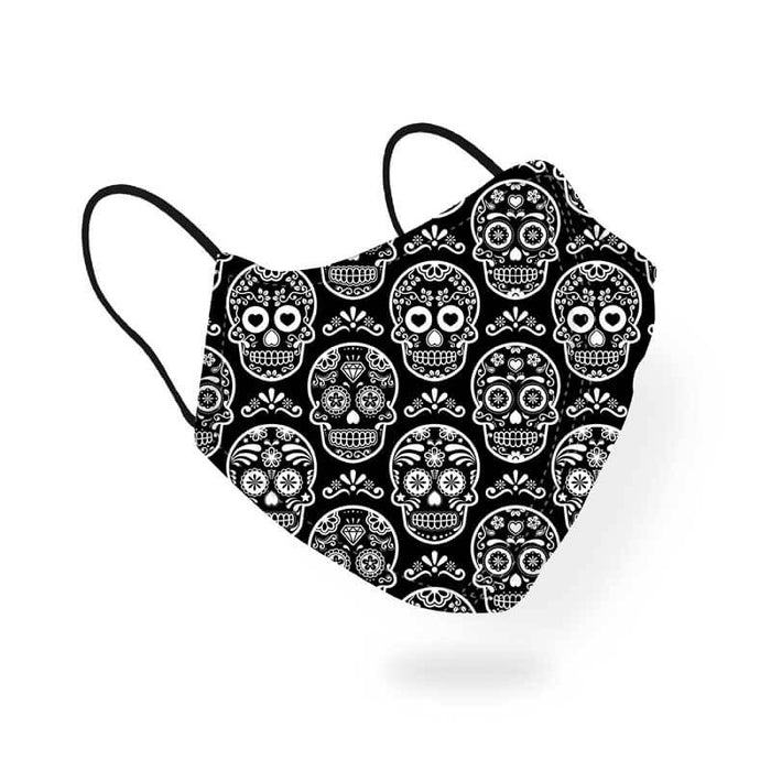 Decorative Sugar Skull Skeleton Black White Halloween Pattern Designer Printed Face Mask-thesqueakystore.myshopify.com