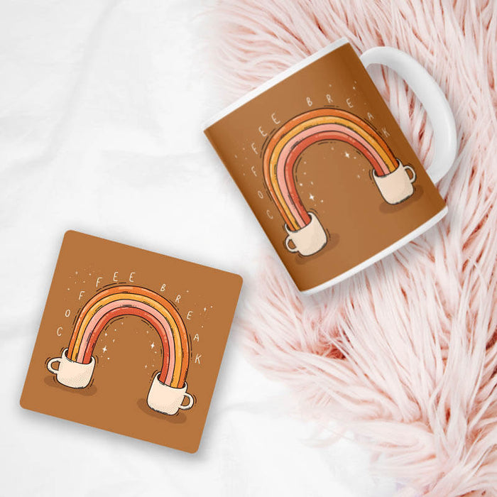 Coffee Break Magical Rainbow Cute Girly Printed Designer Mug & Coaster-thesqueakystore.myshopify.com