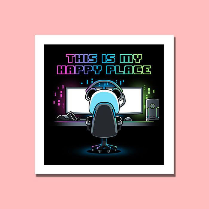 My Happy Place Cute Panda Animal Lover Gamer Quote Wall Art Frame - The Squeaky Store