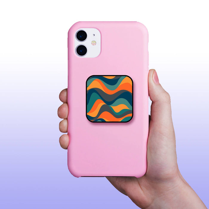 Abstract Wavy Orange & Blue Colorful Shades Pattern Mobile Phone Grip Holder & Stand | Selfie Holder For Smart Phones