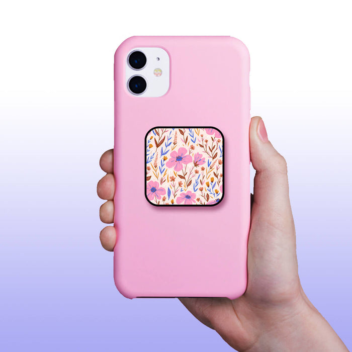 Pretty Pink Flowers In The Field Floral Pattern Mobile Phone Grip Holder & Stand | Selfie Holder For Smart Phones