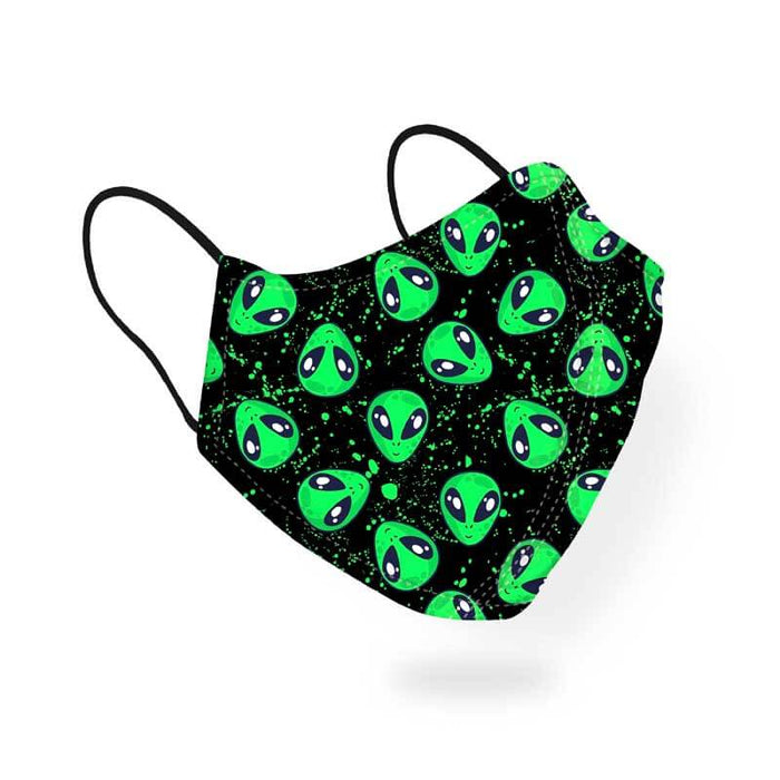 Crazy Aliens in Space Funny Green Doodle Pattern Designer Printed Face Mask-thesqueakystore.myshopify.com