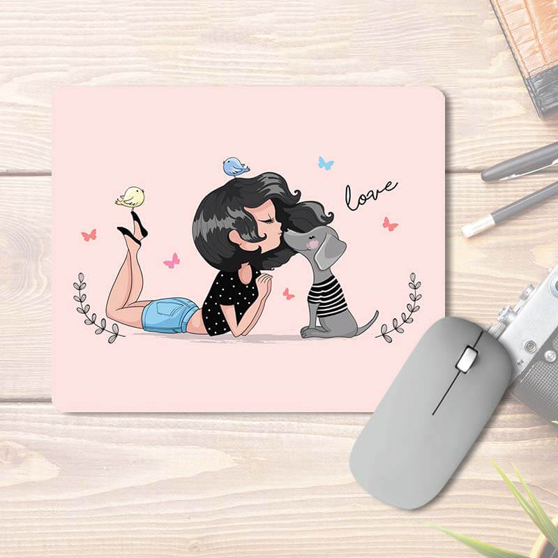 Lovely Girl Playing With Her Cute Pet Dog | Animal Lover | Printed Mouse Pad