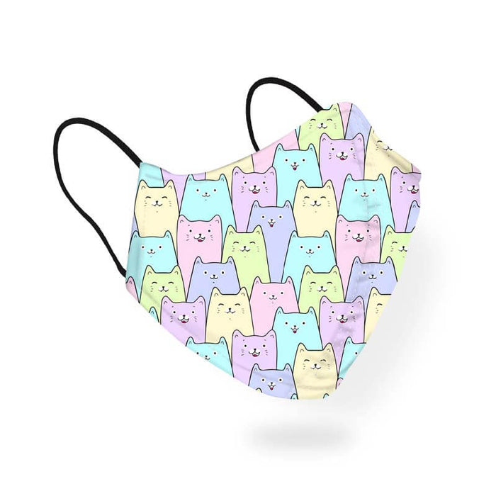 Colorful Pastel Happy Cats Cute Animal Pattern Designer Printed Face Mask-thesqueakystore.myshopify.com