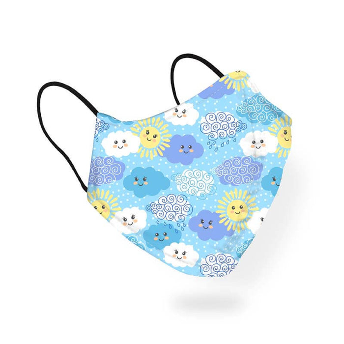 Cute Smiley Blue Purple Clouds Sky Pattern Designer Printed Face Mask-thesqueakystore.myshopify.com