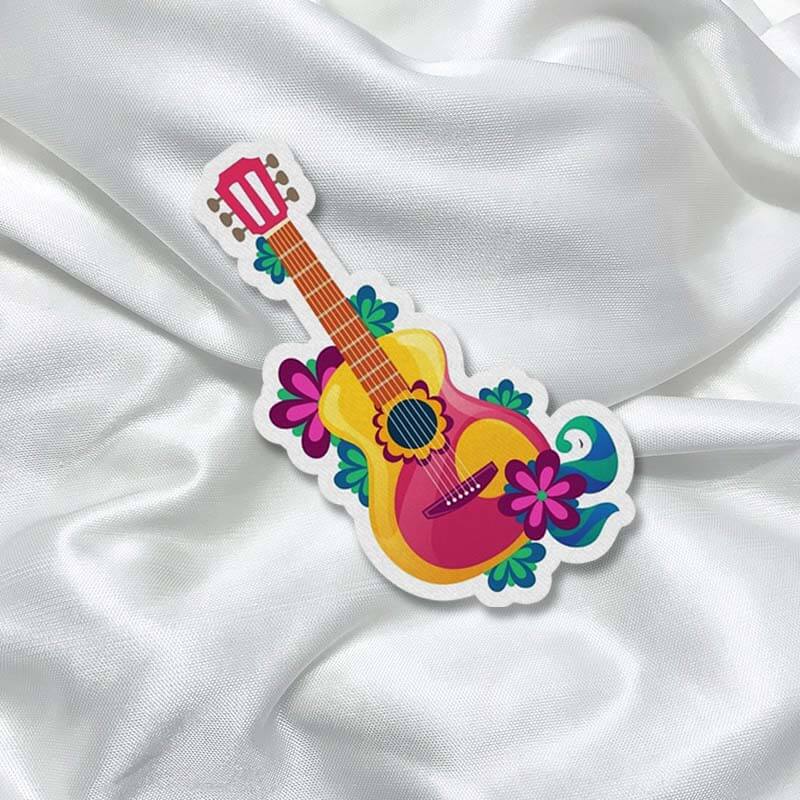Tropical Hawaiian Guitar Floral Fashion Printed Iron On Patch for T-shirts, Bags, Jeans