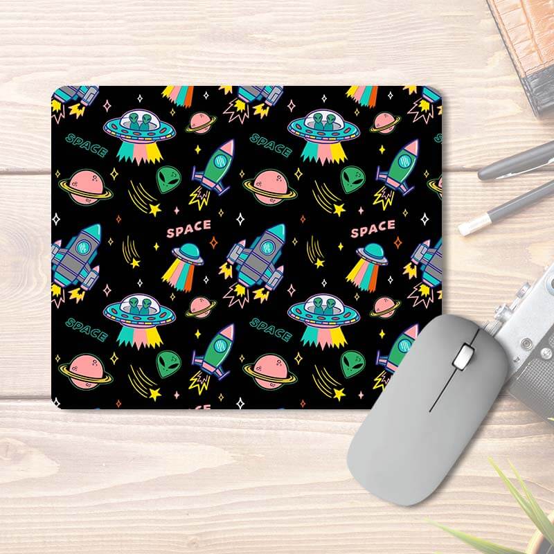 Alien Universe Spaceship Sky & Stars In The Night Pattern | Printed Mouse Pad