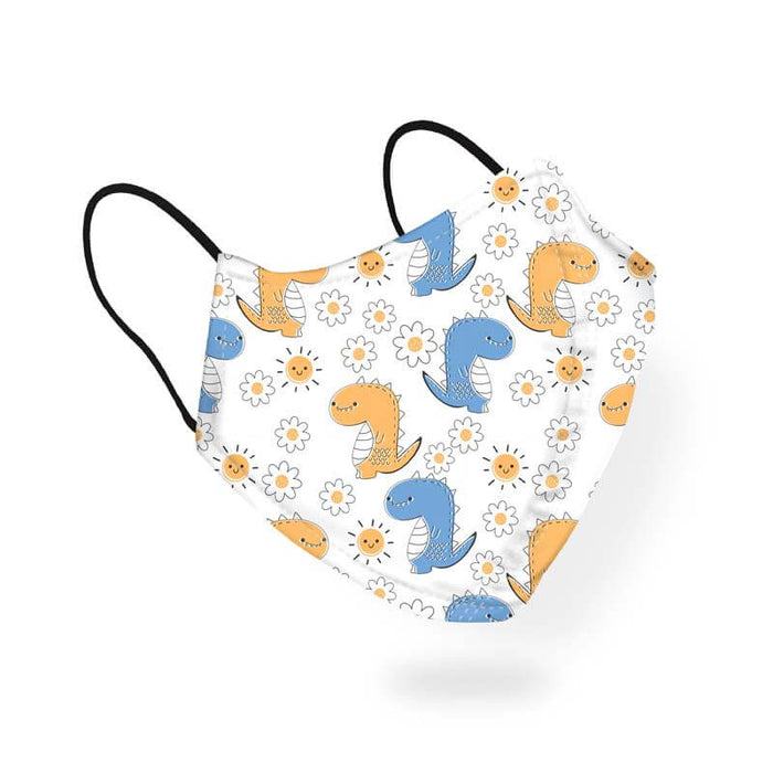 Cute Funny Mini Dinosaurs And Daisies Floral Pattern Designer Printed Face Mask-thesqueakystore.myshopify.com