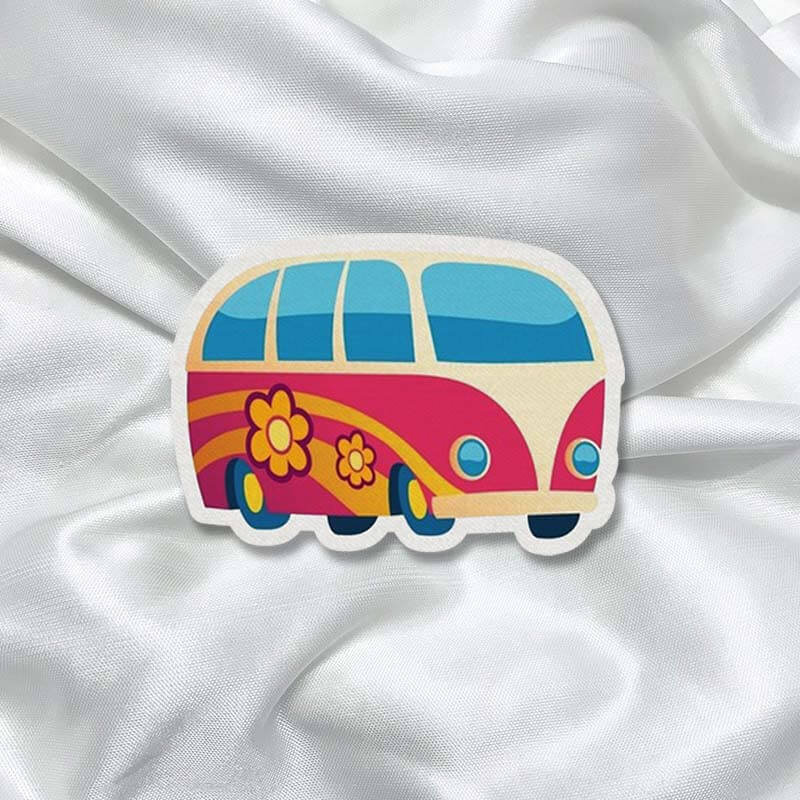 Retro Floral Bus Fancy Vehicle Fashion Printed Iron On Patch for T-shirts, Bags, Jeans