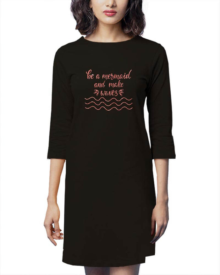 Be a Mermaid And Make Waves Cute Funny Mermaid Lover Tshirt Dress-thesqueakystore.myshopify.com