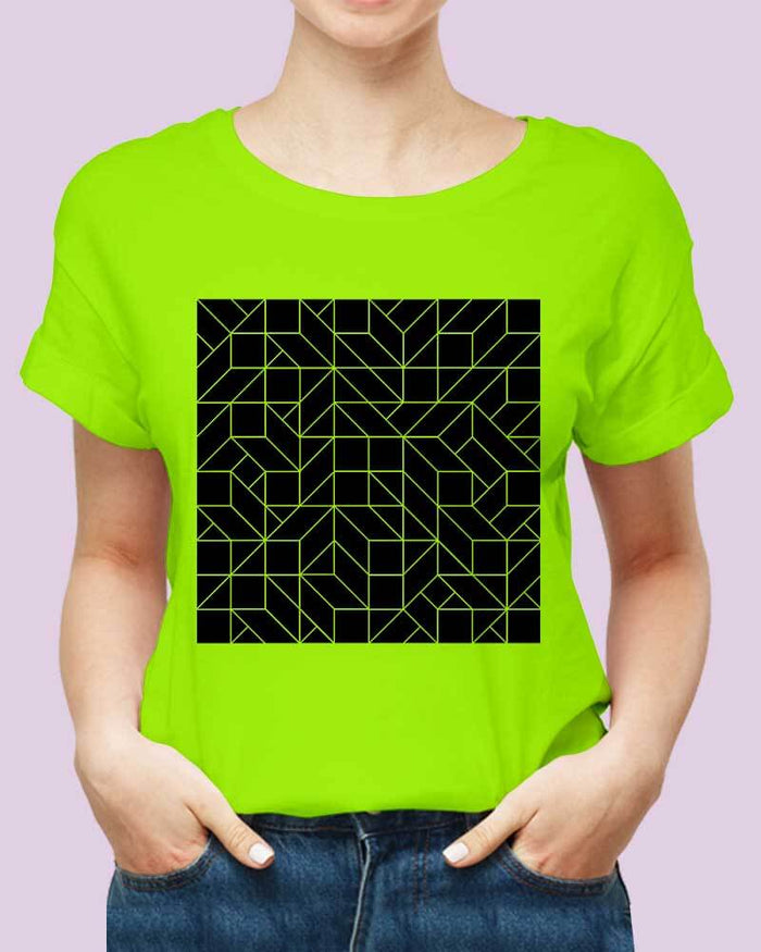Geometric Pattern Grid Neon Yellow-Green Unisex Tshirt - The Squeaky Store