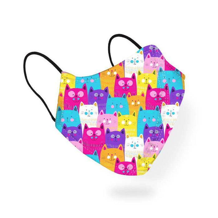 Colorful Bright Pop Happy Cats Animal Pattern Designer Printed Face Mask-thesqueakystore.myshopify.com