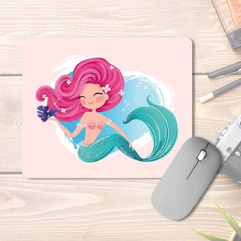 Beautiful Mermaid With Her Purple Baby Fish | Printed Mouse Pad