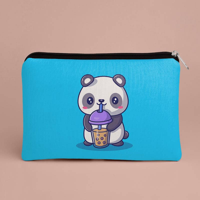 Cute Baby Panda Sipping Bubble Tea Designer Printed Multipurpose Pouch