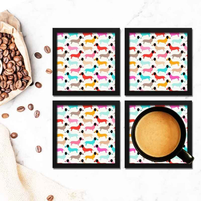 Colorful Dachshund Dog Quirky Animal Lover Pattern Framed Coasters Set - Coasters For Coffee Table Dining Table Bar & Tea-thesqueakystore.myshopify.com