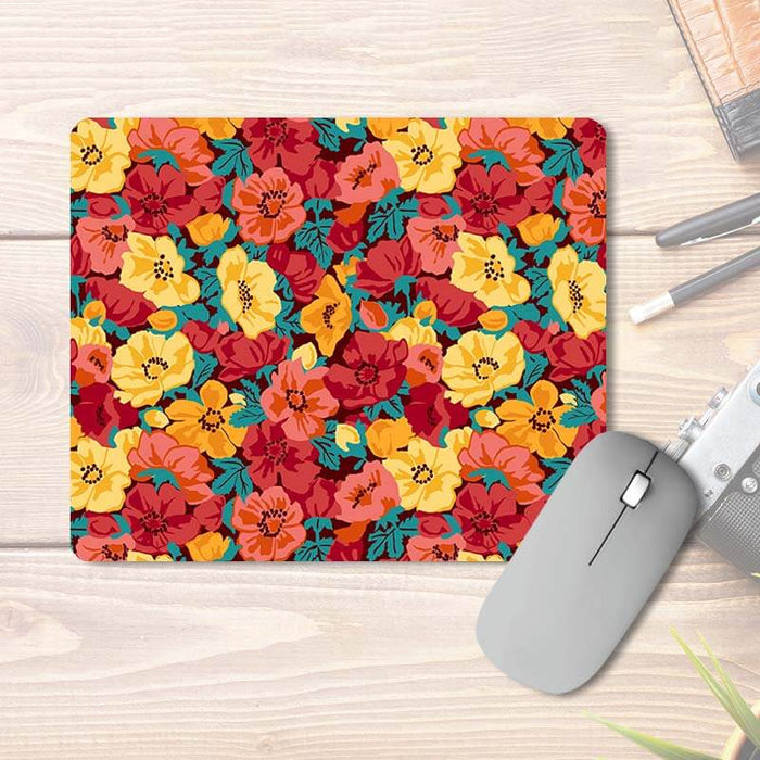 Yellow & Red Warm Colorful Floral Pattern | Printed Mouse Pad