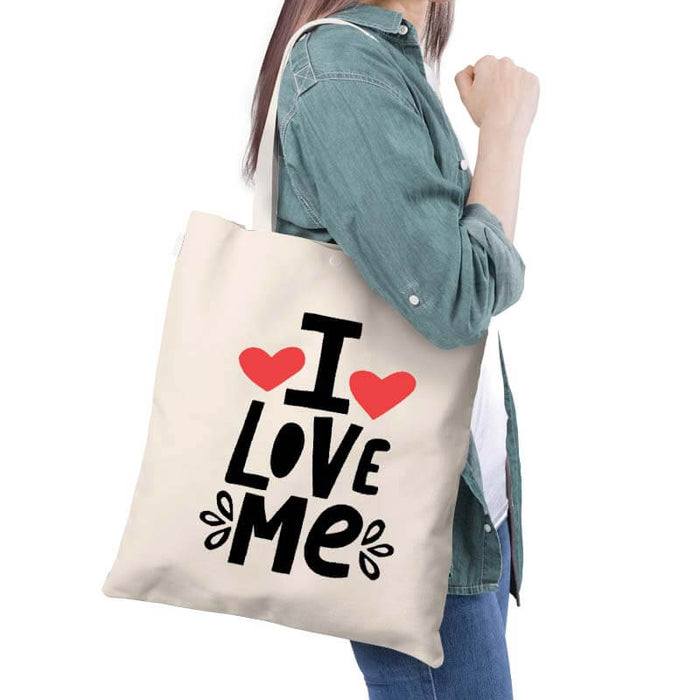 I Love Me Cute Self-Love Quote Multipurpose Printed Canvas Tote Bag-thesqueakystore.myshopify.com
