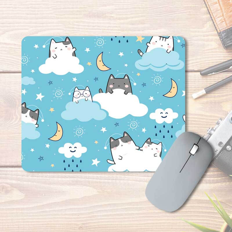 Cute Cats in Sky Clouds Moon Stars Animal Lover Kawaii Pattern Printed Mouse Pad - The Squeaky Store