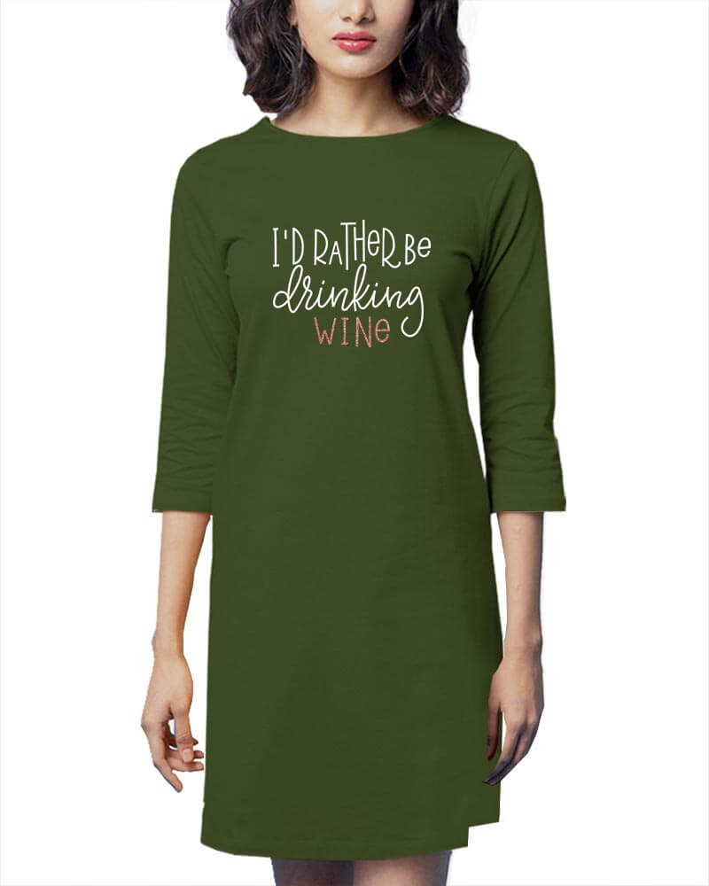 I'd Rather be Drinking Wine Cute Funny Alcohol Wine Lover Tshirt Dress-thesqueakystore.myshopify.com