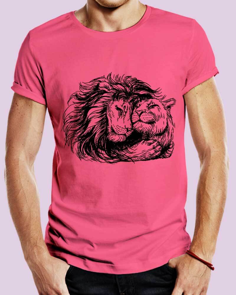 Lion and Lioness Cute Love Neon Pink Unisex Tshirt-thesqueakystore.myshopify.com