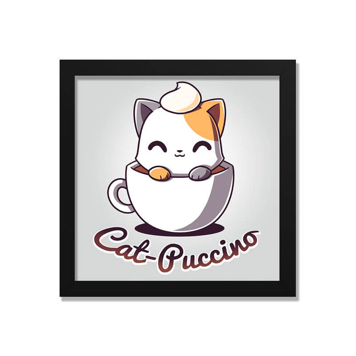 Cat-Puccino Cute Cat Coffee Animal Lover Quote Wall Art Frame - The Squeaky Store